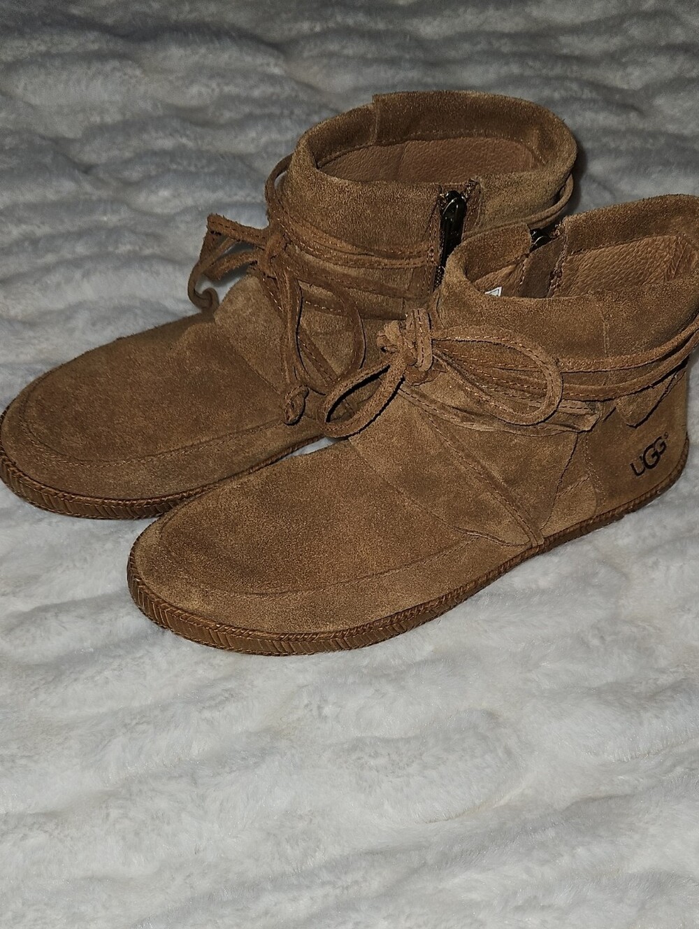 UGG Women's Chestnut Brown Suede Moccasin Ankle Booties